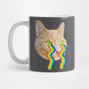 cat with rainbow waves flowing from eyes Mug